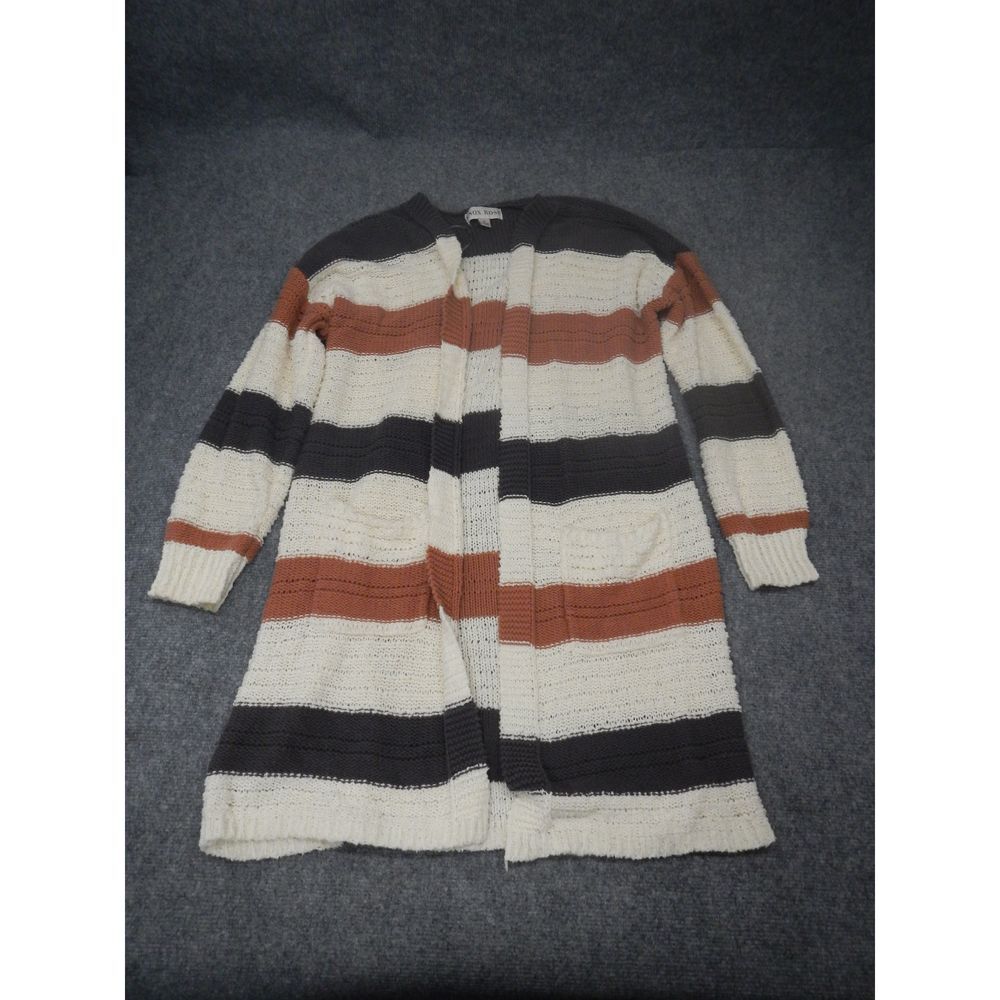 Knox Rose Striped‎ Long Cardigan Sweater Womens Medium Cozy Soft Knit Open Front